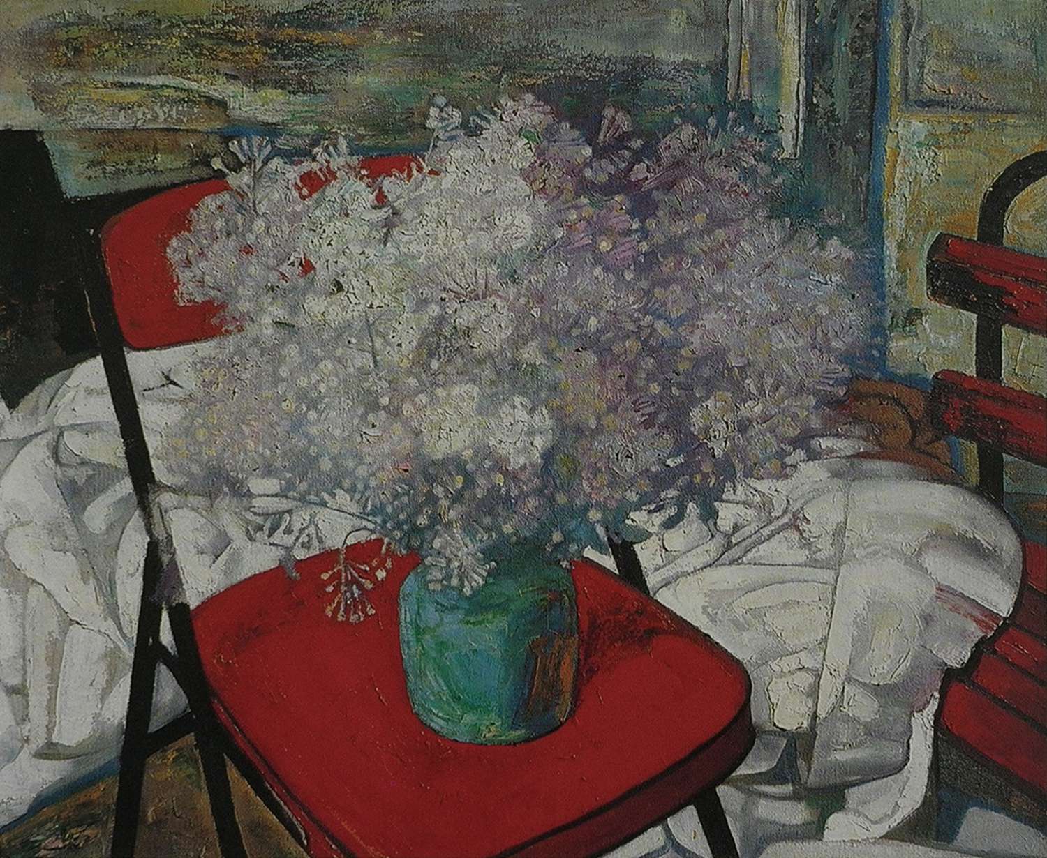 4.Lilac flowers on the red chair